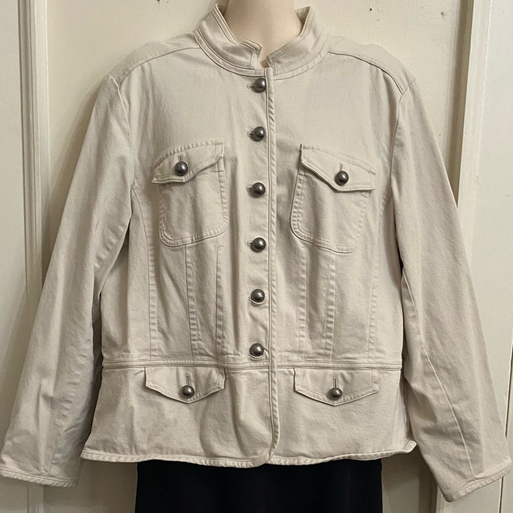 Talbots Woman Petites Beige Cotton Military Jacket - Size M-L