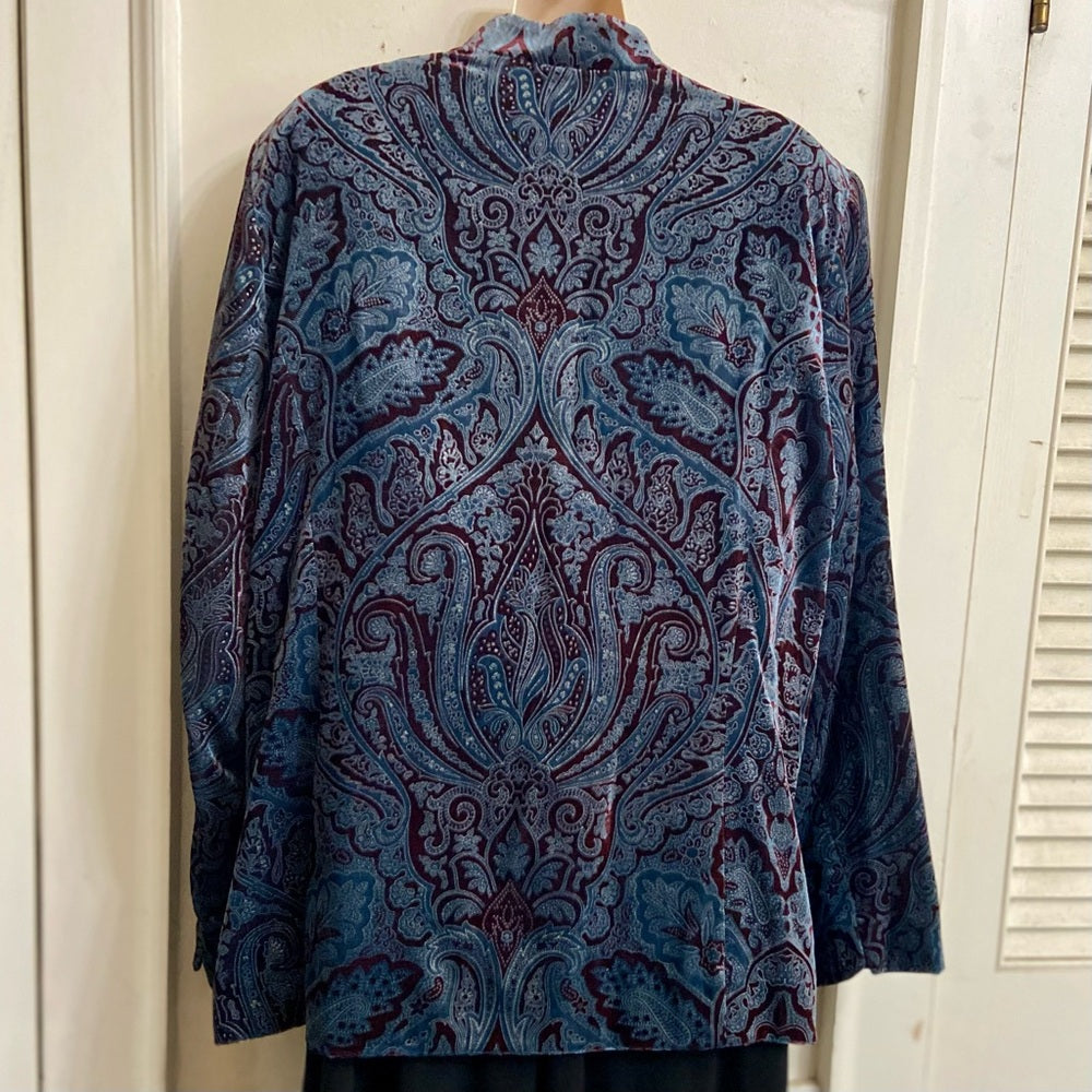 Cold Water Creek Blue-Burgundy Paisley Velvet Cost-Jacket - L