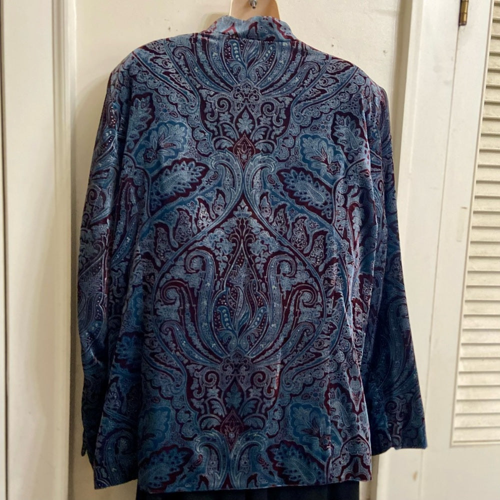 Cold Water Creek Blue-Burgundy Paisley Velvet Cost-Jacket - L
