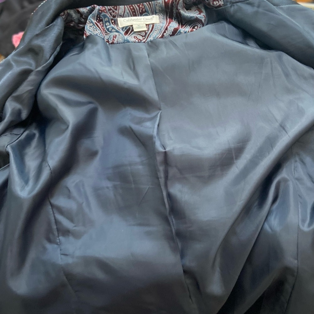 Cold Water Creek Blue-Burgundy Paisley Velvet Cost-Jacket - L