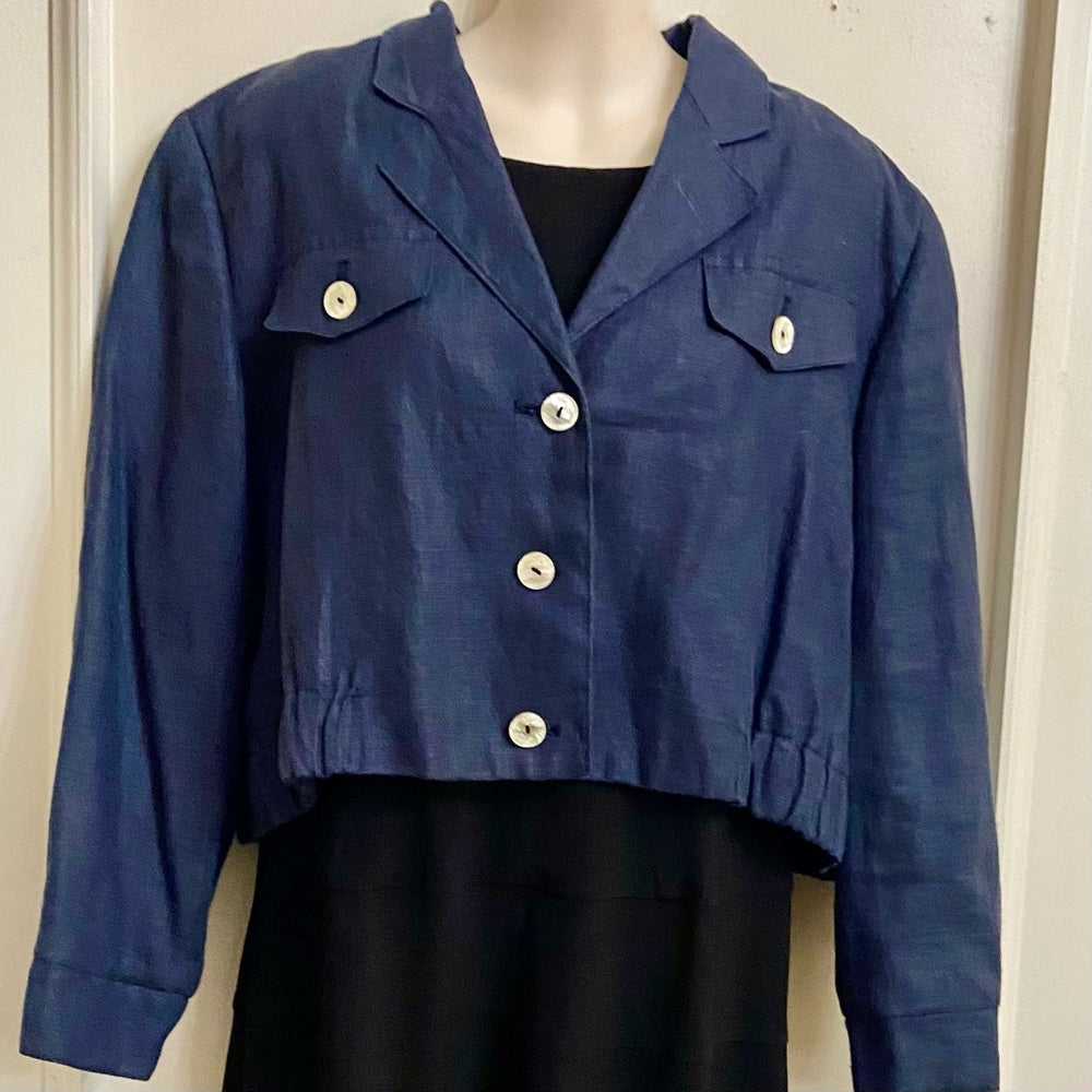 Stephanie Andreas, Navy Blue Linen Coat- Jacket - L