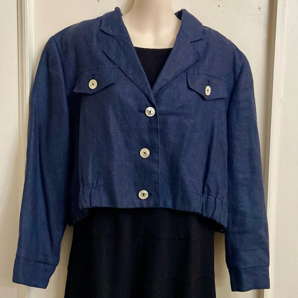 Stephanie Andreas, Navy Blue Linen Coat- Jacket - L