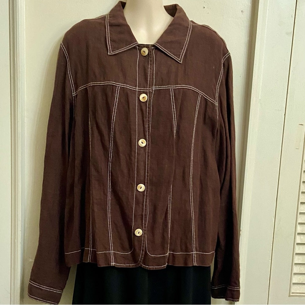 Harve Bernard Brown Linen Coat Jacket L-XL