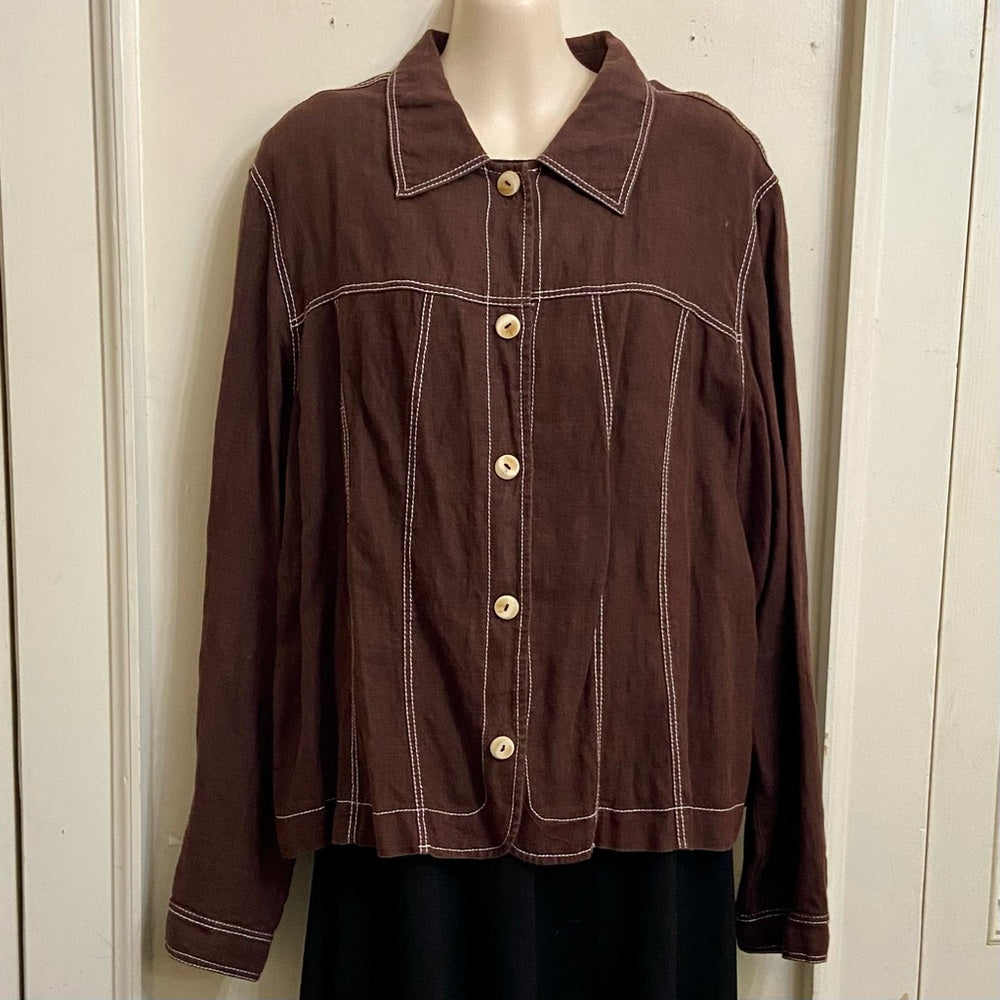 Harve Bernard Brown Linen Coat Jacket L-XL