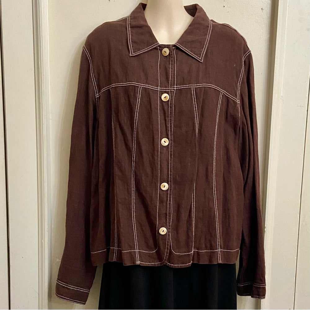 Harve Bernard Brown Linen Coat Jacket L-XL