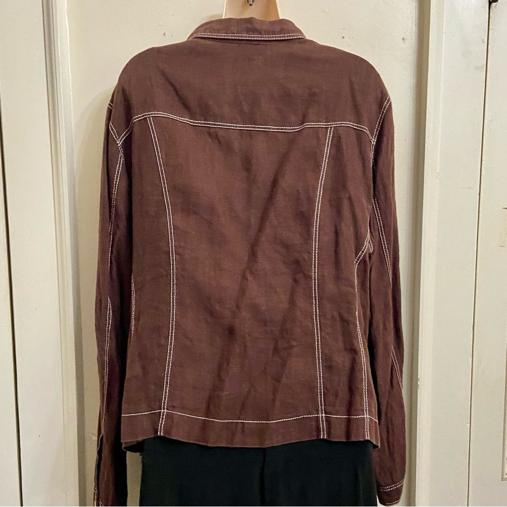 Harve Bernard Brown Linen Coat Jacket L-XL