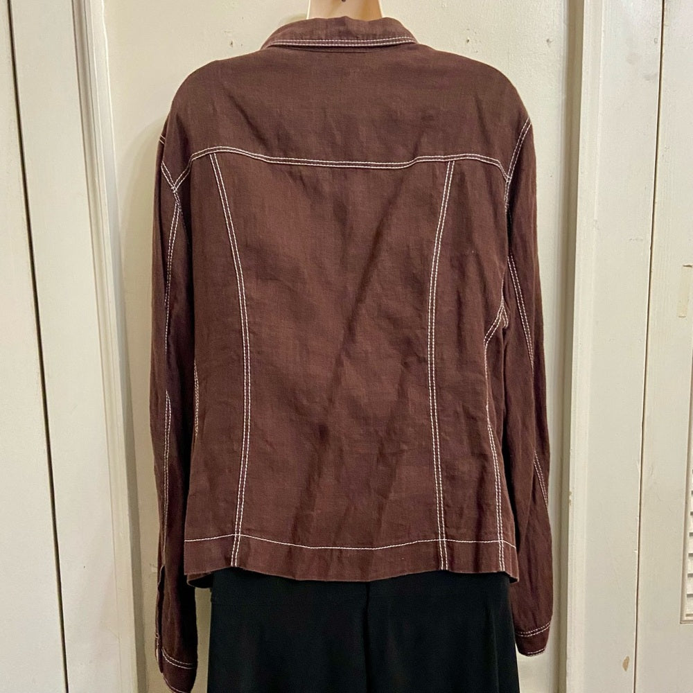Harve Bernard Brown Linen Coat Jacket L-XL