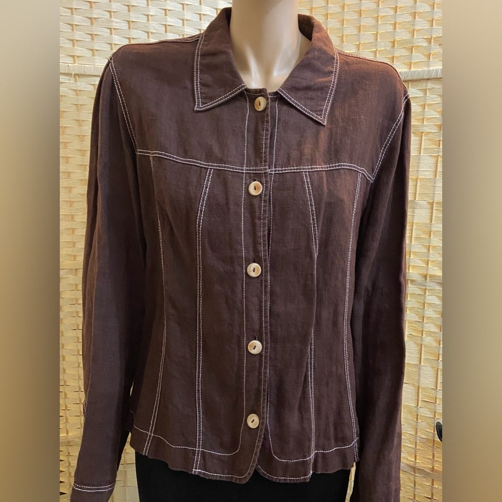Harve Bernard Brown Linen Coat Jacket L-XL
