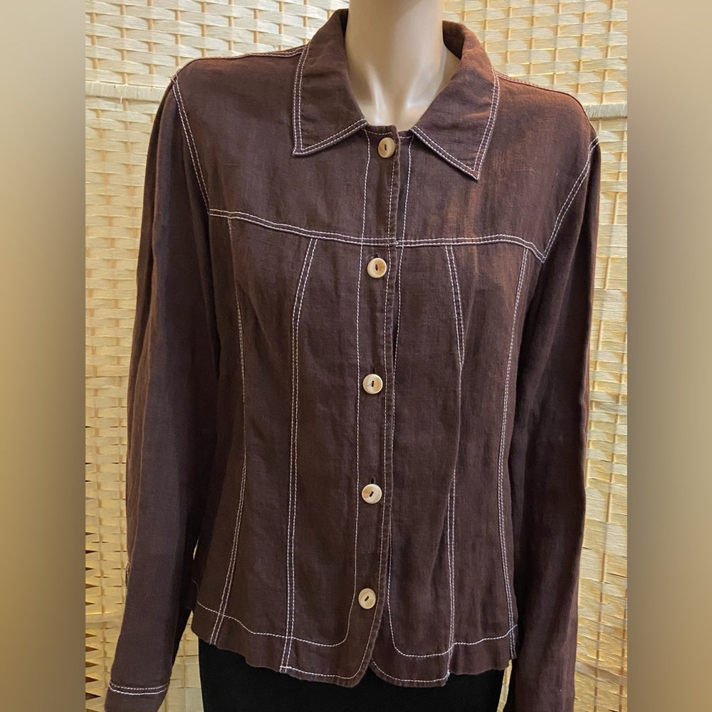 Harve Bernard Brown Linen Coat Jacket L-XL