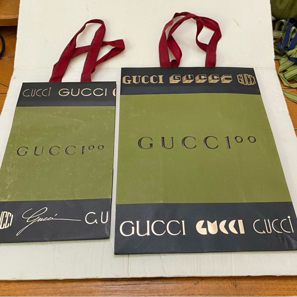 Lot of 2 Gucci Green and Black Gift Bags