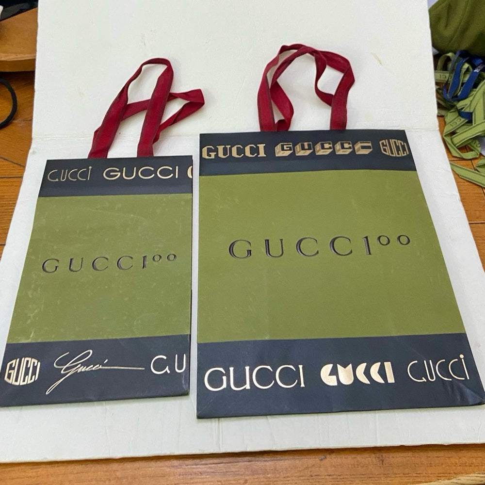 Lot of 2 Gucci Green and Black Gift Bags