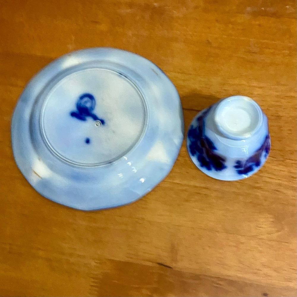 Antique, Rare, Wegdwood Chapoo, Variant Flow Blue Willow, 8.5in Plate and Cup