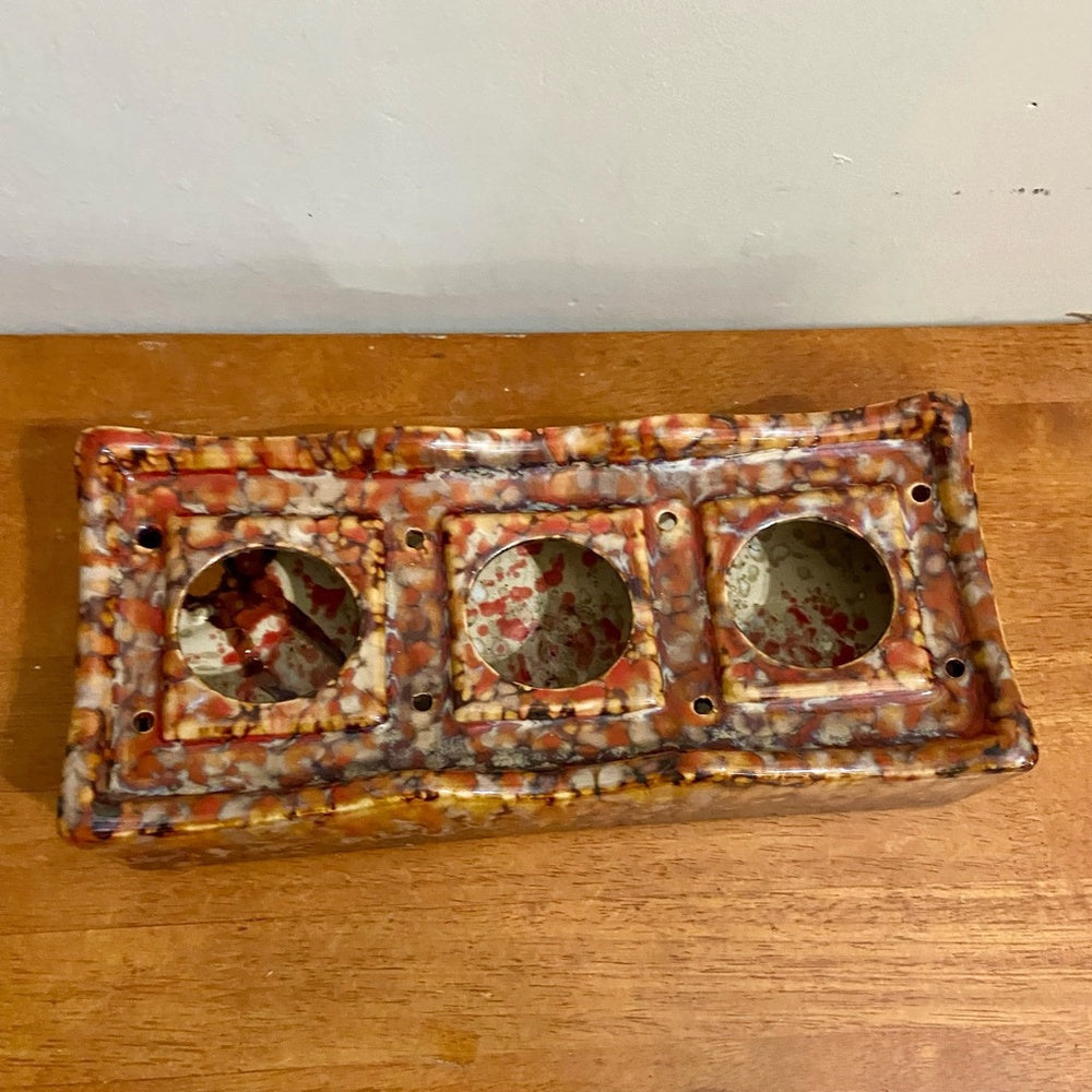 Orange Brown Drip Glazed Trio Candle Holder 11.5in L x 5in W x 2.5in H