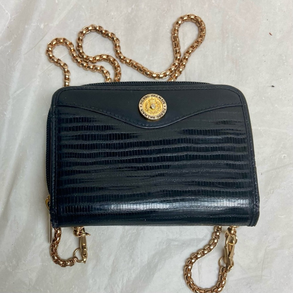 Vintage, Balmain Black Eel Leather Wallet- Crossbody