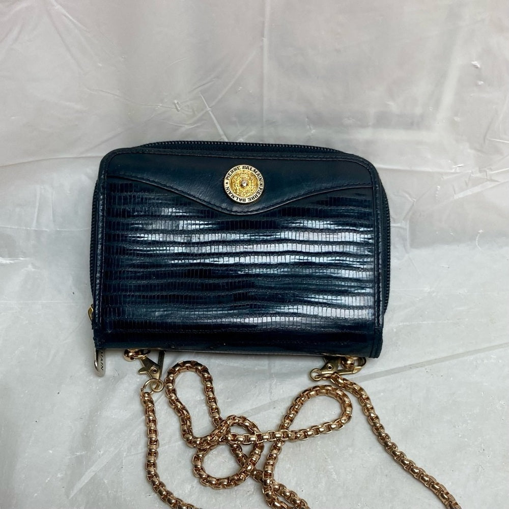 Vintage, Balmain Black Eel Leather Wallet- Crossbody