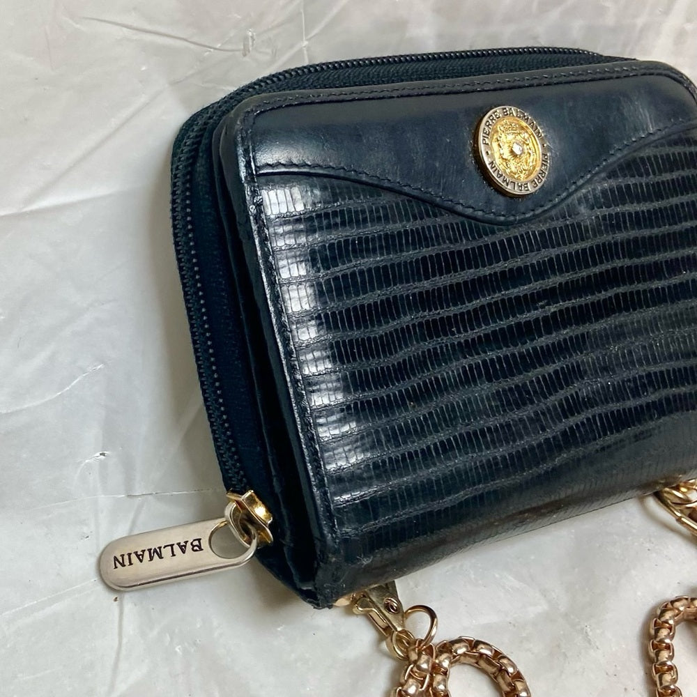 Vintage, Balmain Black Eel Leather Wallet- Crossbody