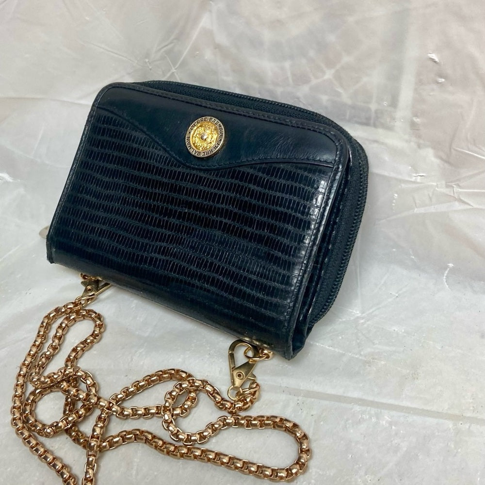 Vintage, Balmain Black Eel Leather Wallet- Crossbody