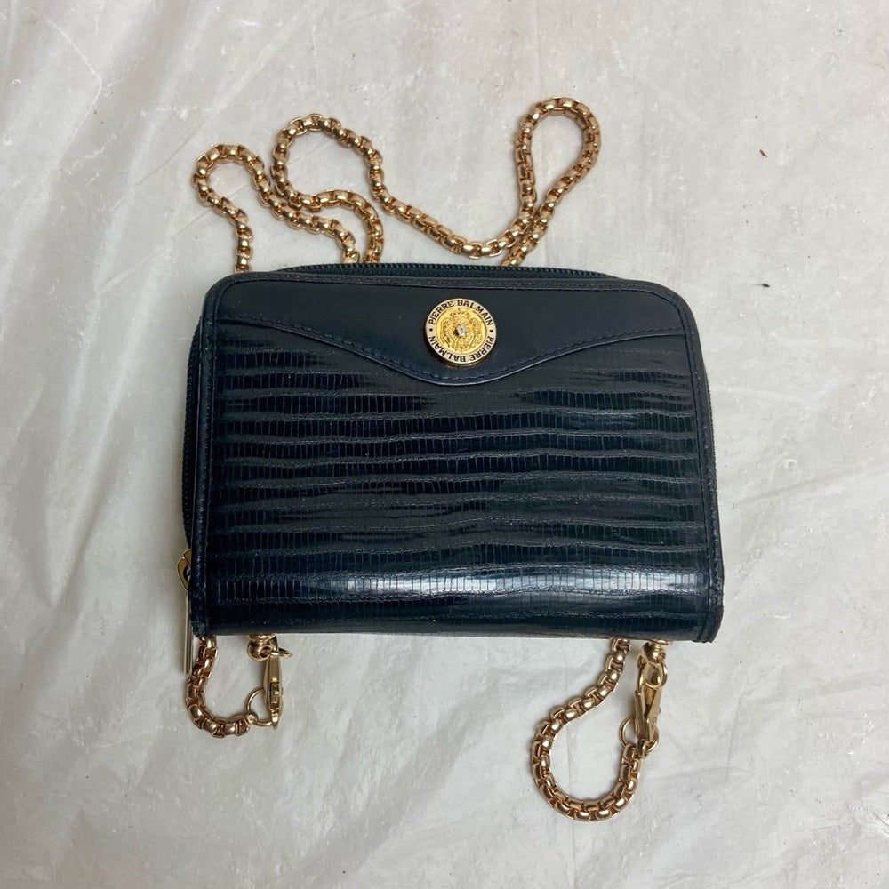 Vintage, Balmain Black Eel Leather Wallet- Crossbody