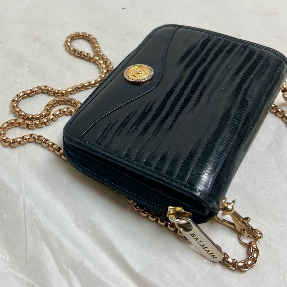 Vintage, Balmain Black Eel Leather Wallet- Crossbody