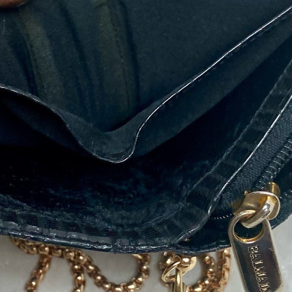 Vintage, Balmain Black Eel Leather Wallet- Crossbody
