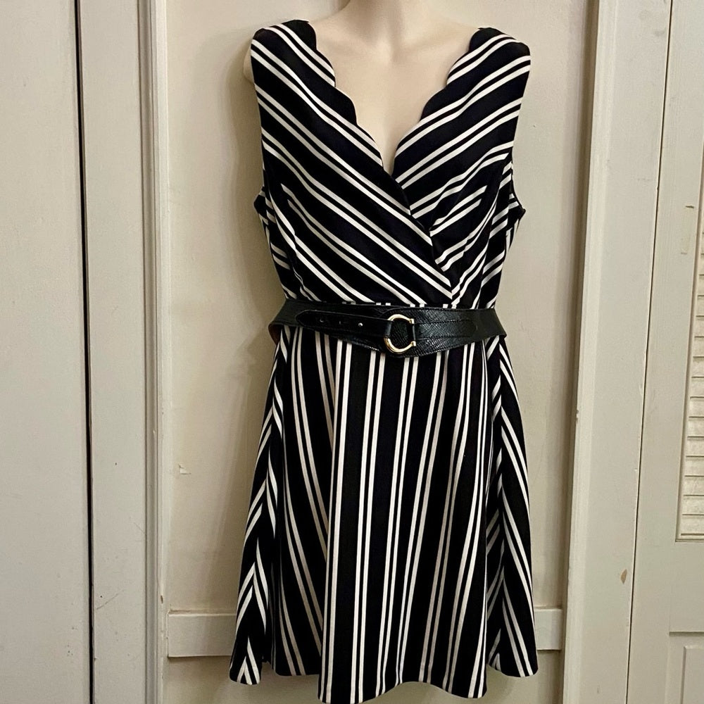 Elle Black and White Stripes Dress Size 12