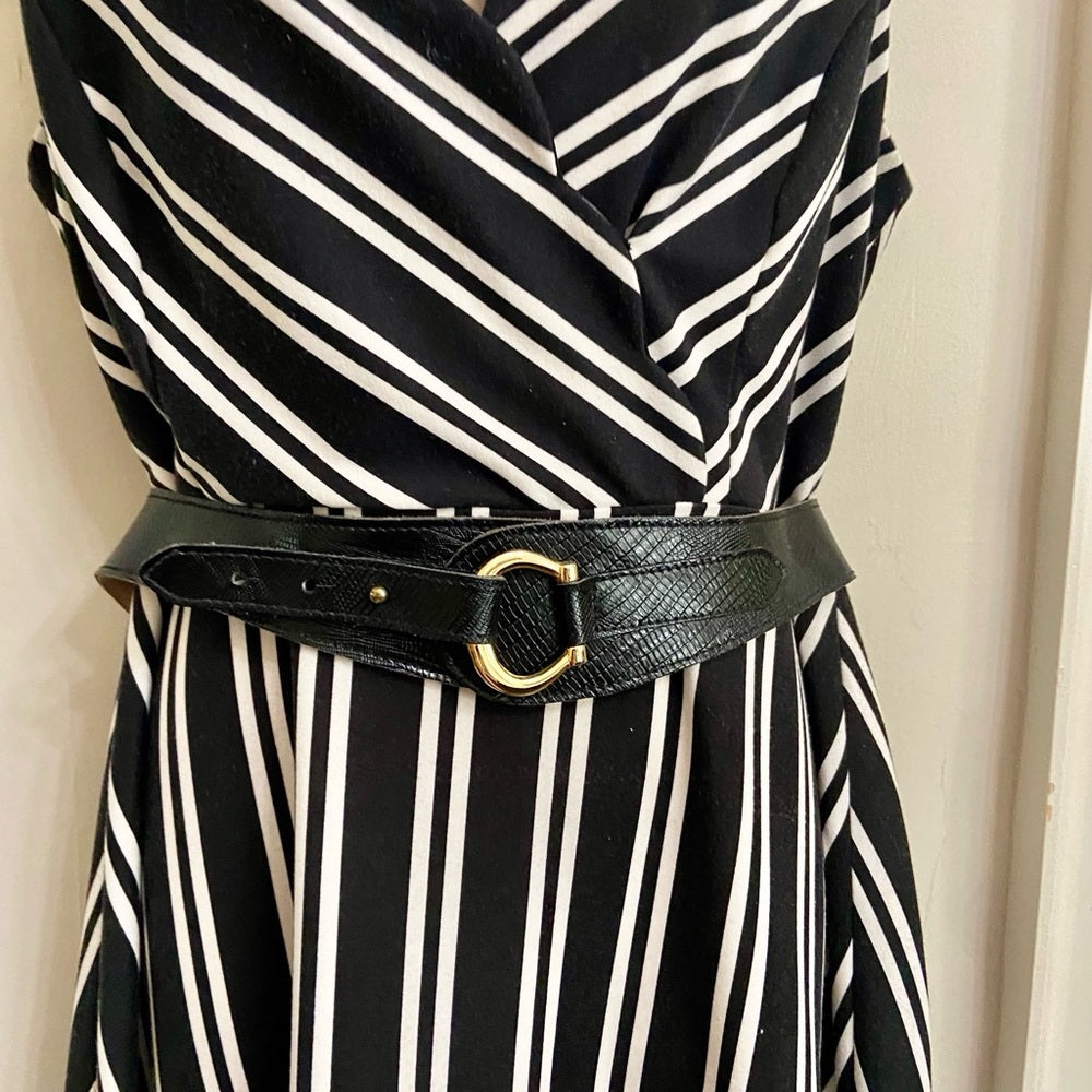 Elle Black and White Stripes Dress Size 12