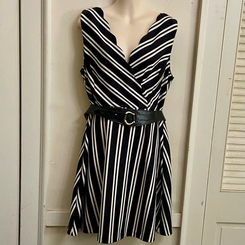 Elle Black and White Stripes Dress Size 12