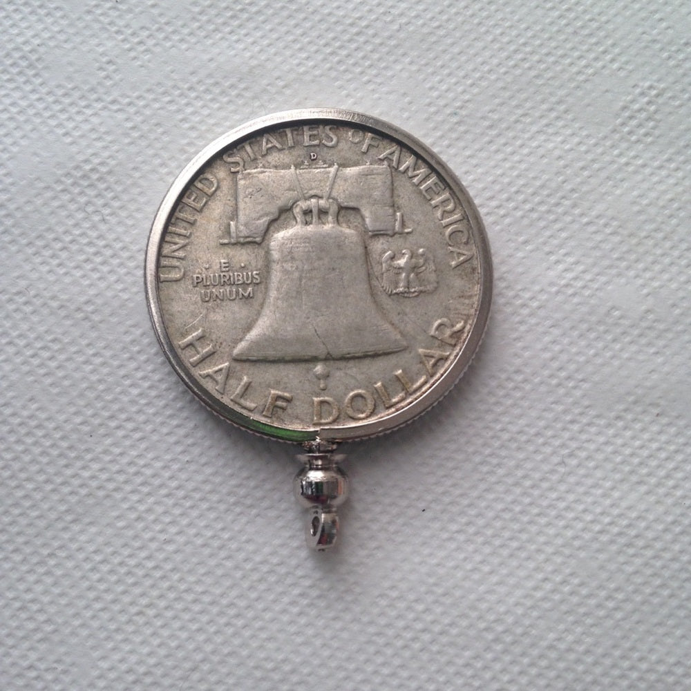 1958 Silver Half Dollar Coin, 18in 925 Chain