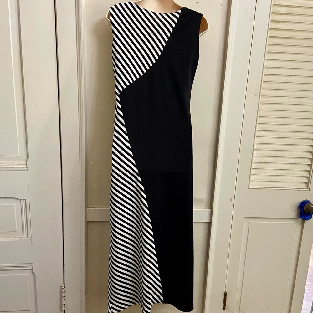 Regalia Black and White Stripes Dress with Butterfly Elastic Belt - Size PS