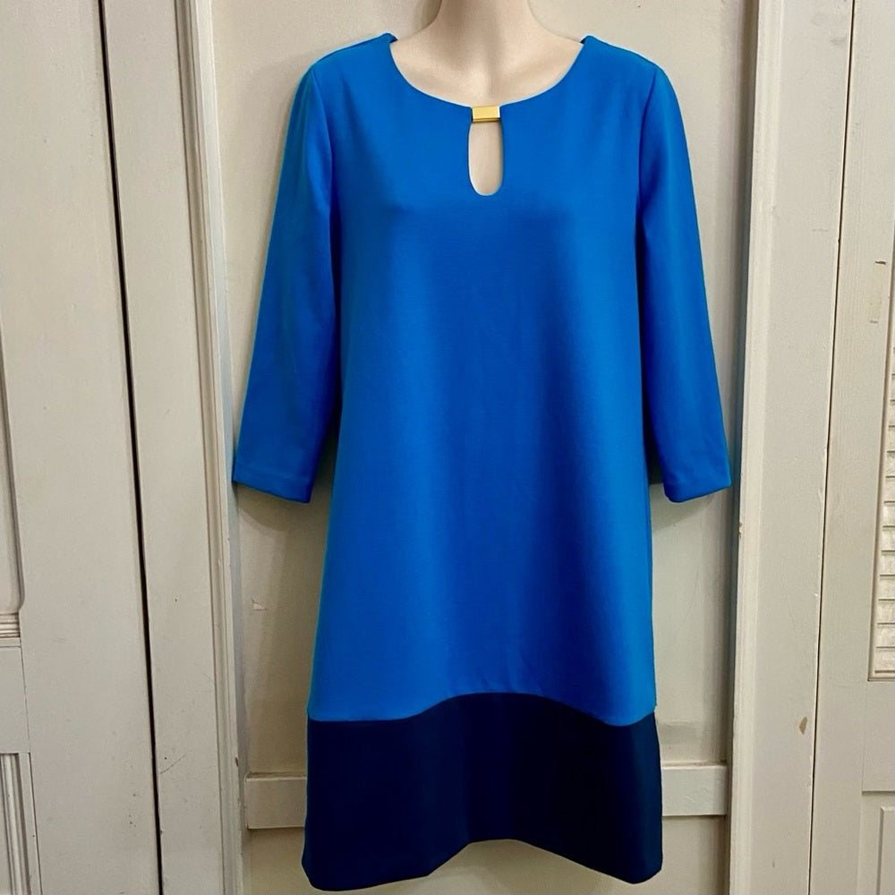 New York Company Teal and Dark Blue Dress with White Elastic Belt Size S-M