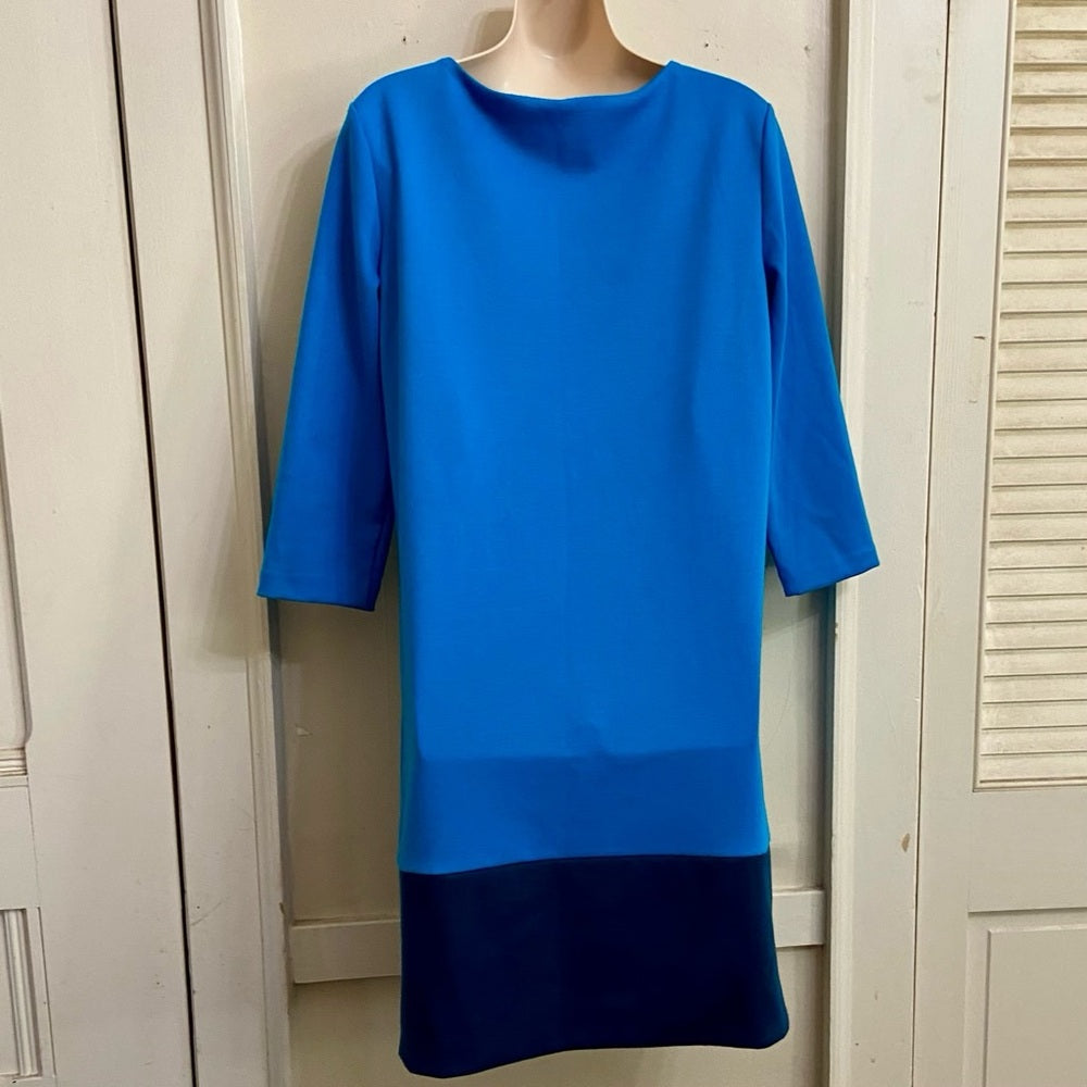 New York Company Teal and Dark Blue Dress with White Elastic Belt Size S-M
