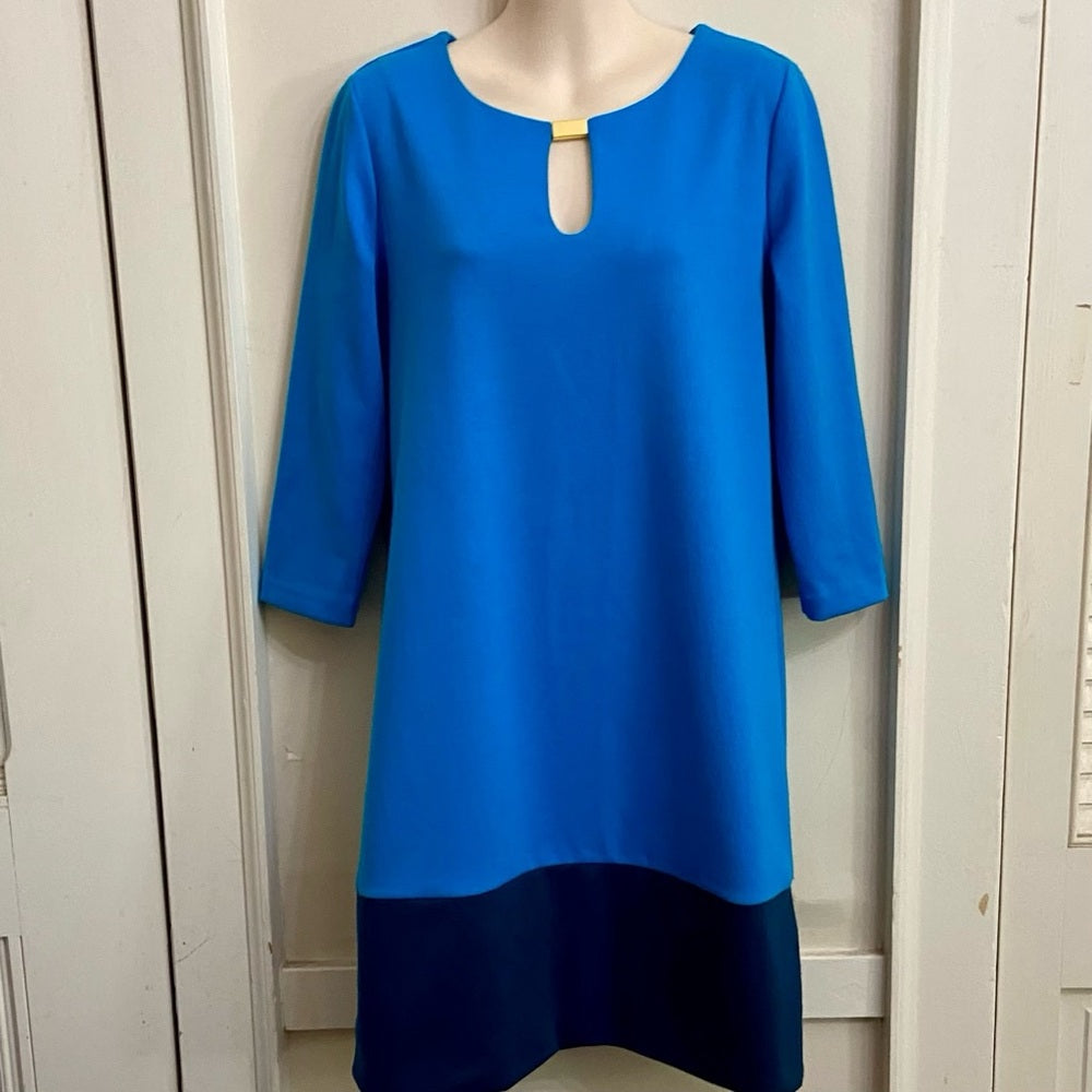 New York Company Teal and Dark Blue Dress with White Elastic Belt Size S-M