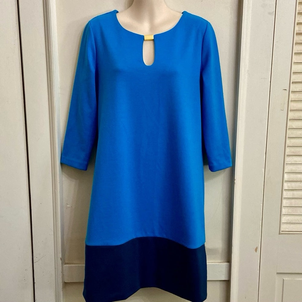 New York Company Teal and Dark Blue Dress with White Elastic Belt Size S-M