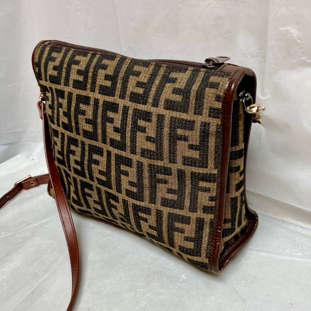 Vintage Fendi Zucca Brown Canvas Shoulder-Crossbody Bag 10in x 7in x 3.5in