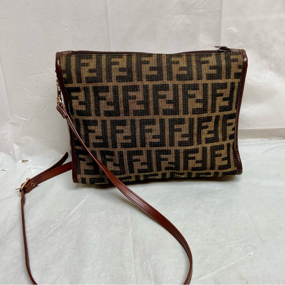 Vintage Fendi Zucca Brown Canvas Shoulder-Crossbody Bag 10in x 7in x 3.5in