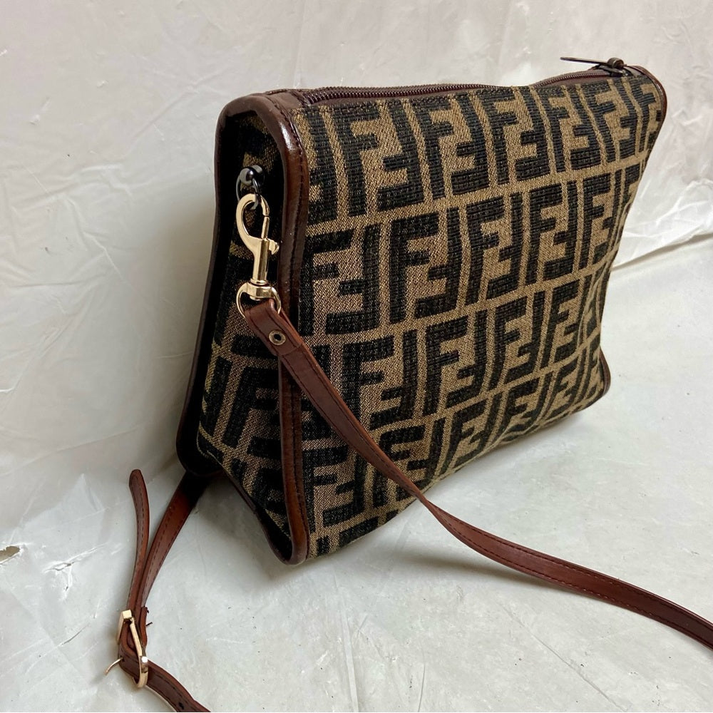 Vintage Fendi Zucca Brown Canvas Shoulder-Crossbody Bag 10in x 7in x 3.5in