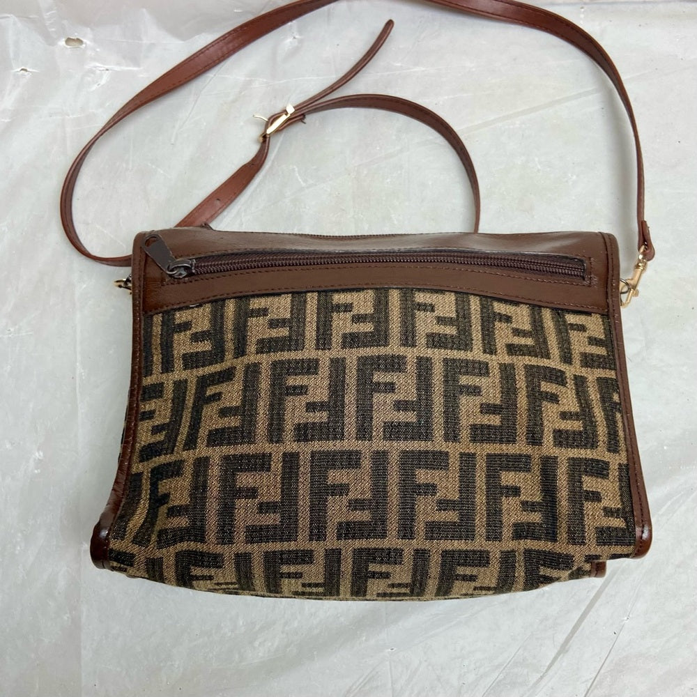 Vintage Fendi Zucca Brown Canvas Shoulder-Crossbody Bag 10in x 7in x 3.5in