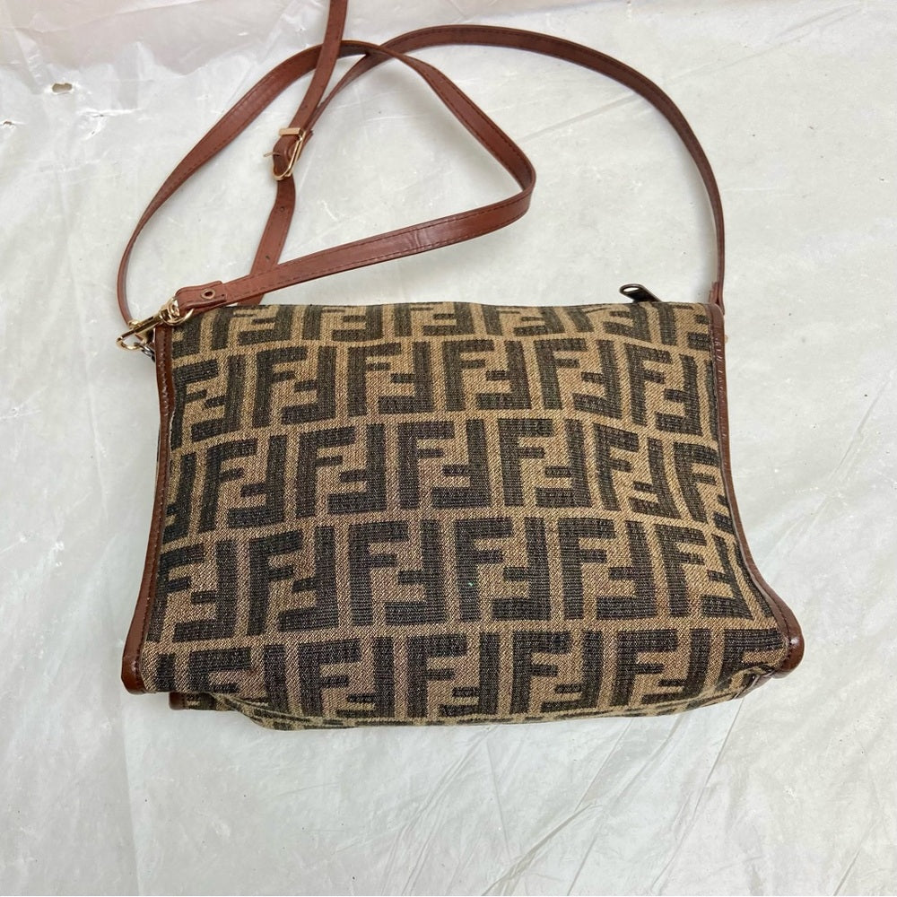 Vintage Fendi Zucca Brown Canvas Shoulder-Crossbody Bag 10in x 7in x 3.5in