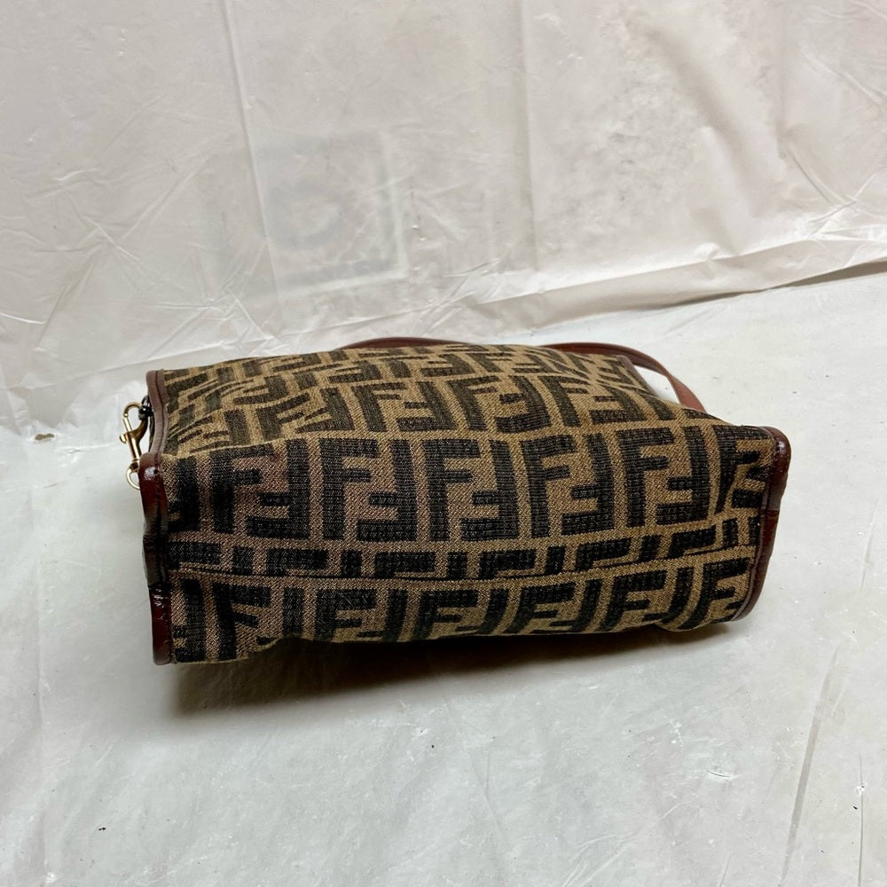 Vintage Fendi Zucca Brown Canvas Shoulder-Crossbody Bag 10in x 7in x 3.5in