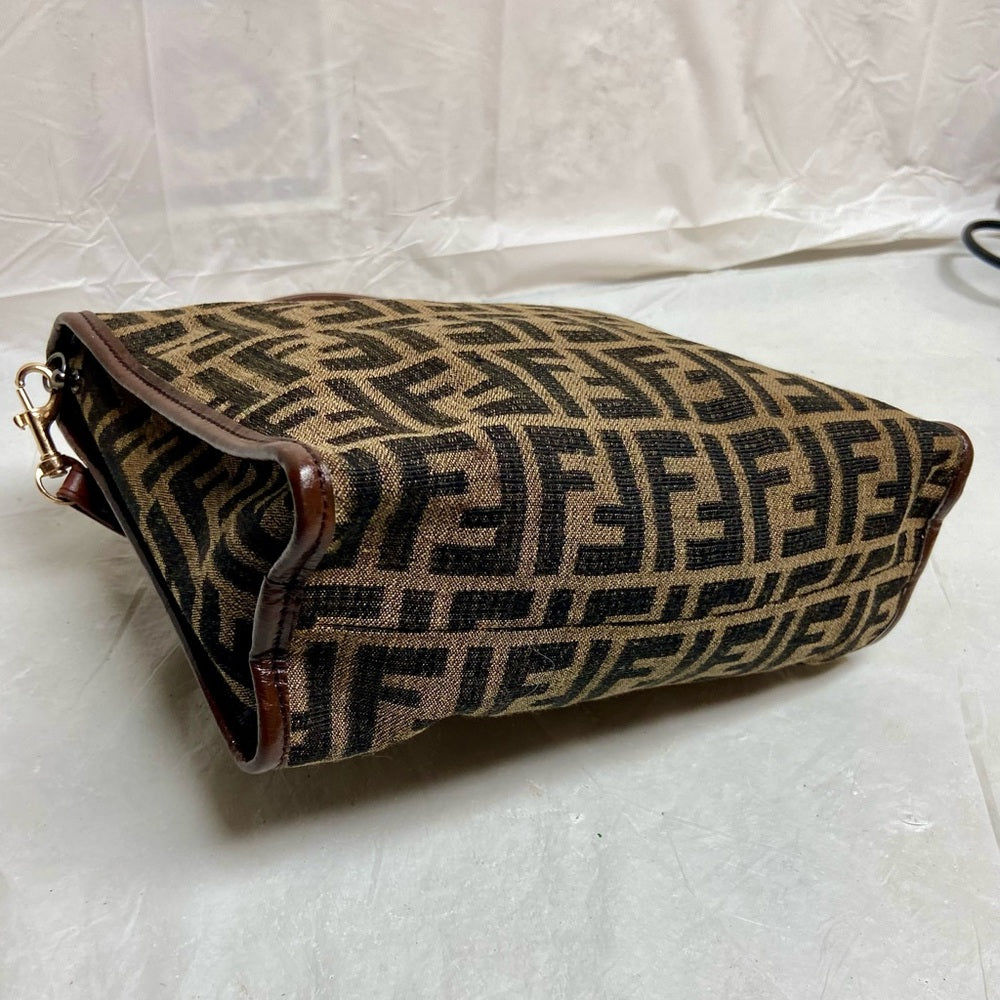 Vintage Fendi Zucca Brown Canvas Shoulder-Crossbody Bag 10in x 7in x 3.5in