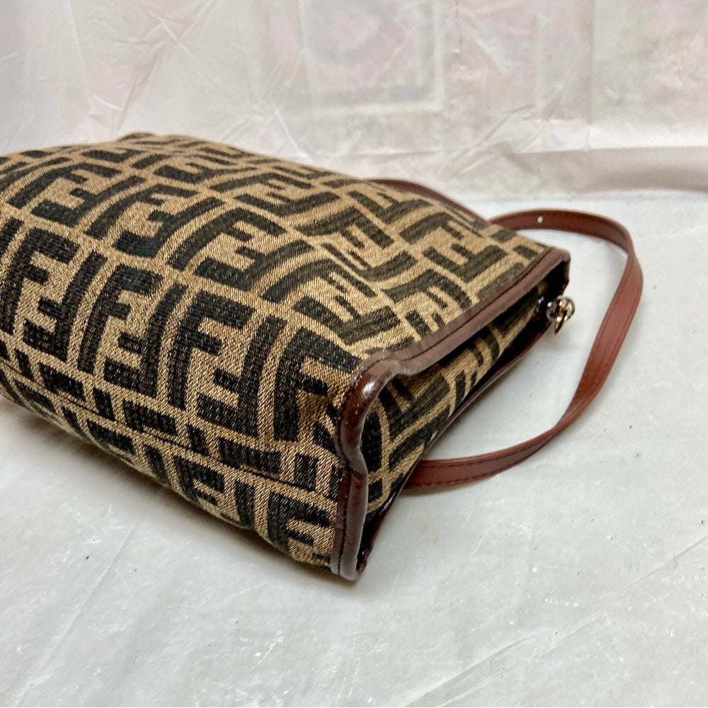 Vintage Fendi Zucca Brown Canvas Shoulder-Crossbody Bag 10in x 7in x 3.5in