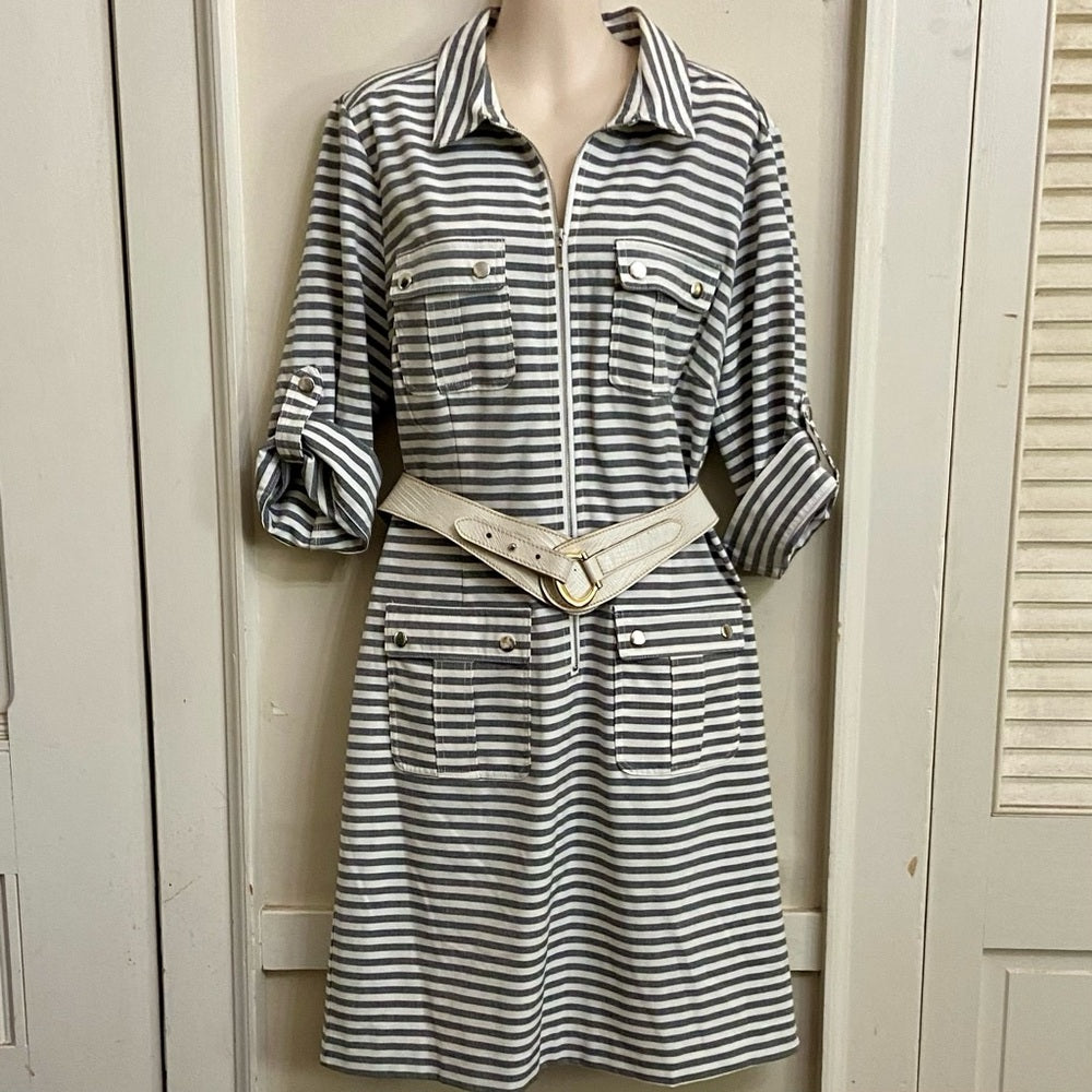 Sharagano Gray and White Stripes Dress 14P