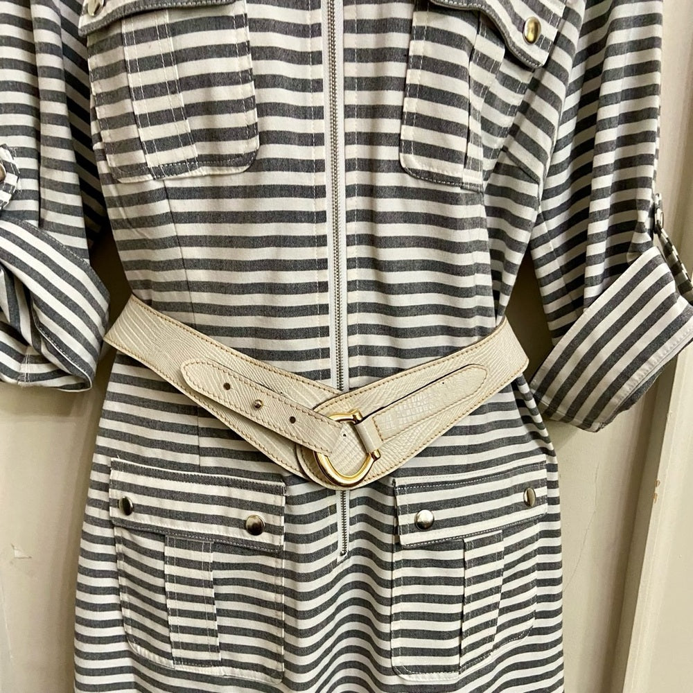 Sharagano Gray and White Stripes Dress 14P