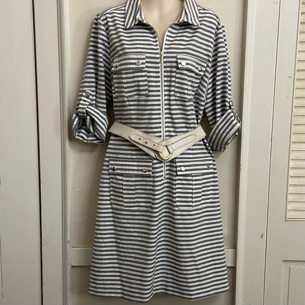 Sharagano Gray and White Stripes Dress 14P