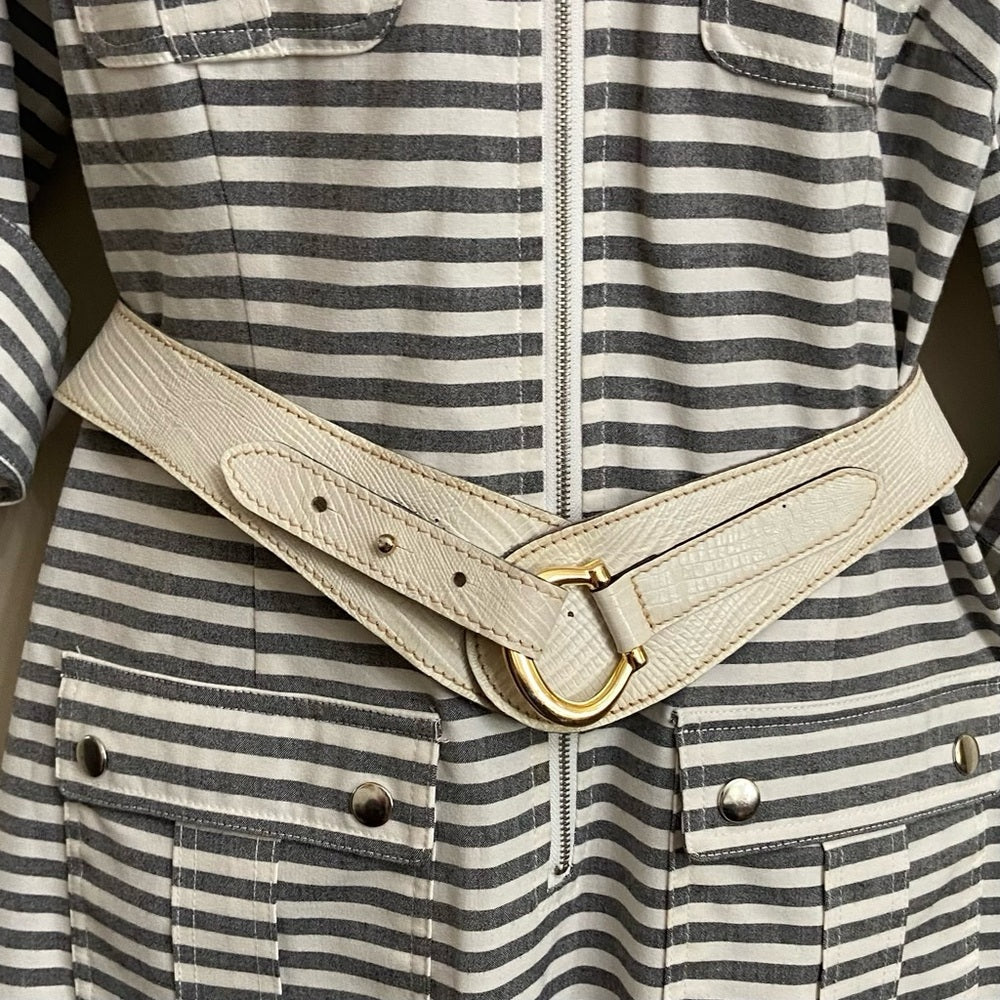 Sharagano Gray and White Stripes Dress 14P