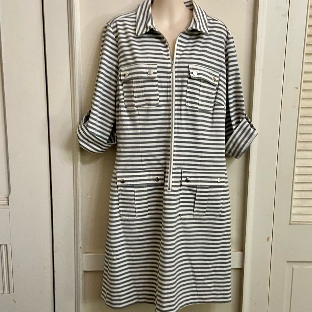 Sharagano Gray and White Stripes Dress 14P