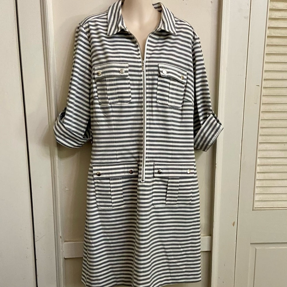 Sharagano Gray and White Stripes Dress 14P