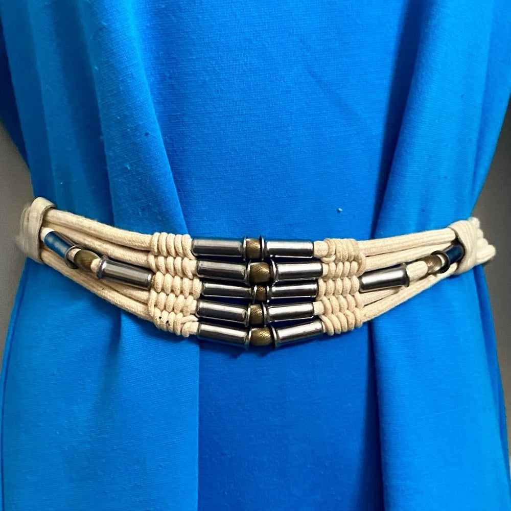 New York Company Teal and Dark Blue Dress with White Elastic Belt Size S-M