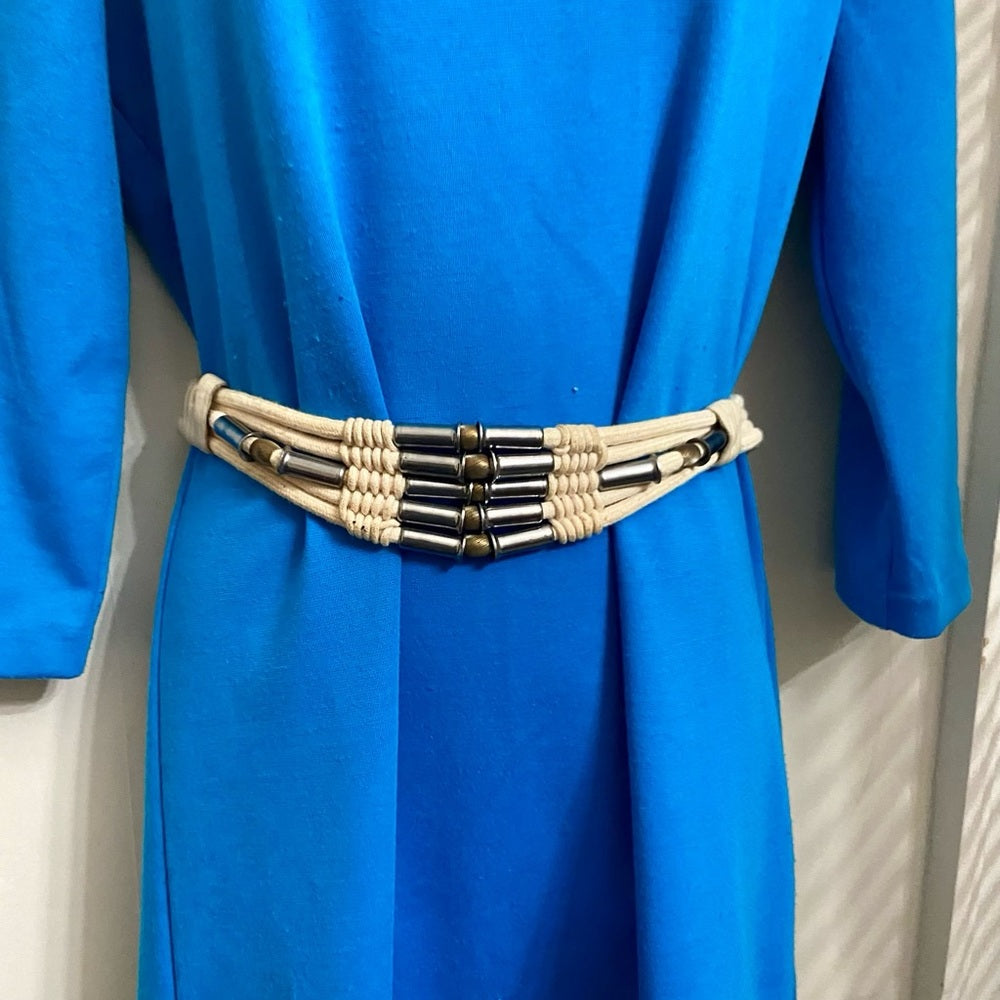 New York Company Teal and Dark Blue Dress with White Elastic Belt Size S-M