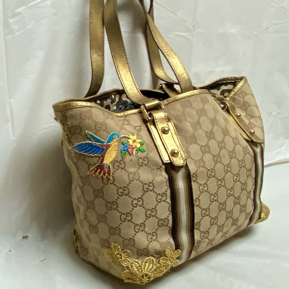 Vintage, Gucci, GG Coated Canvas with Gold Leather Shoulder Strap 11in x 8.5in